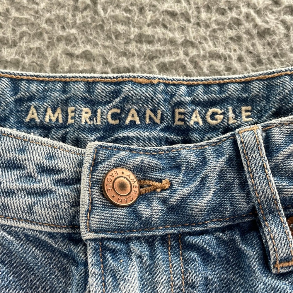 American Eagle Denim Shorts Womens 10 Blue Distressed High Rise Frayed Raw Hem - Picture 3 of 11